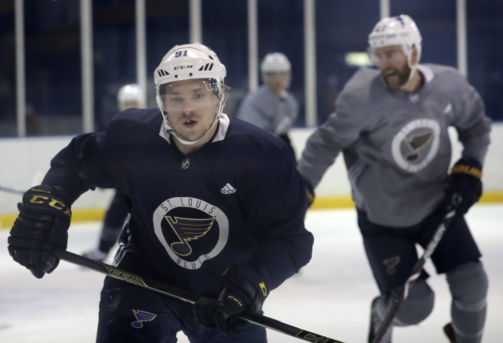 Blues practice before playoffs